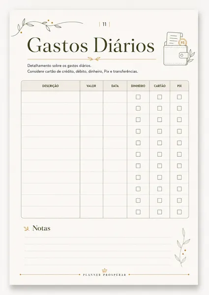 Página interna do Planner Prosperar 1