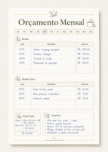 Página interna do Planner Prosperar 2