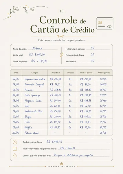 Página interna do Planner Prosperar 6